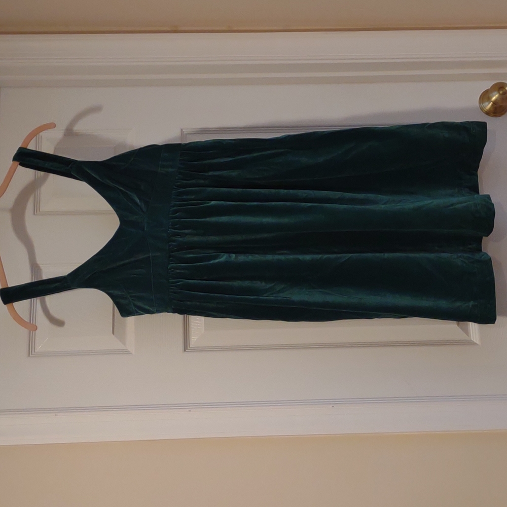 Lands End Canvas Sz 6 Green Velvet Babydoll Dress